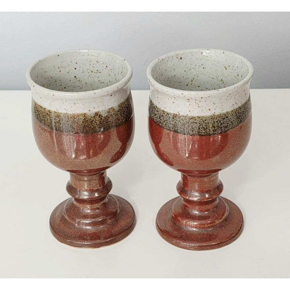 Set of Two Vintage 1970s Stoneware Wine Goblets